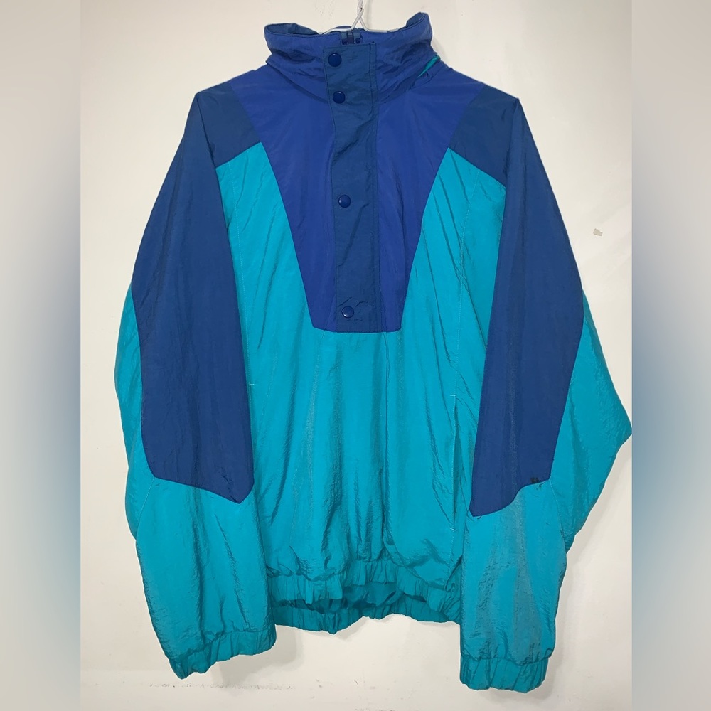 Vintage Eddie Bauer Hooded Windbreaker Pullover Jacket Men's Small Blue Aqua